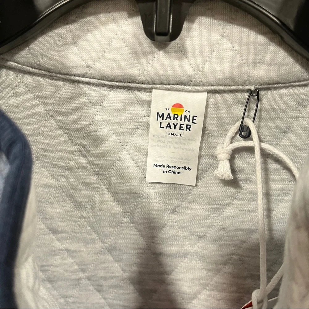 NWT MARINE LAYER Mid Blue Light Grey Corbet Reversible Pullover size small men